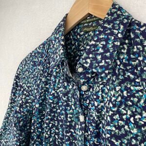 EDDIE BAUER Shirt Womens XS Floral Button Up 3/4 Sleeve Stretch Cotton Blue